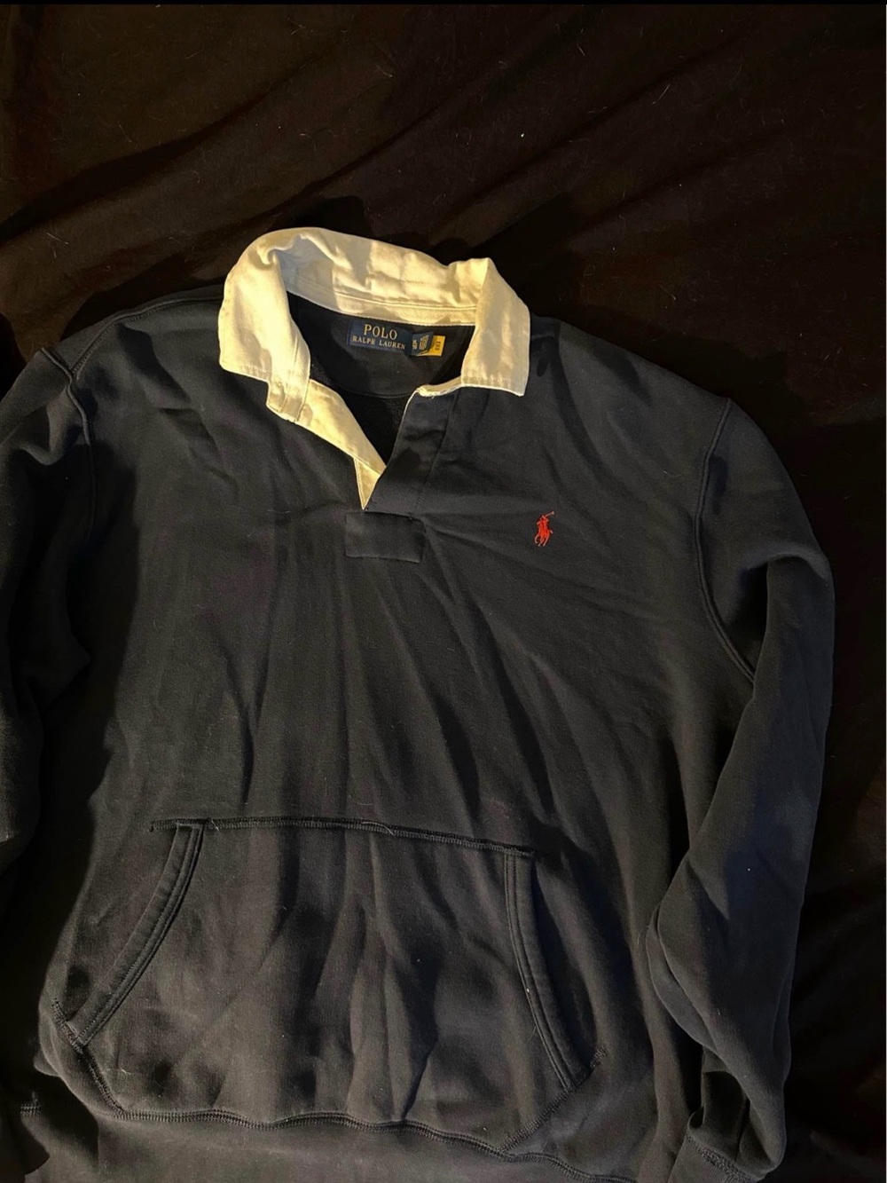 Polo by Ralph Lauren Navy Rugby Pullover with White Collar and Red Pony